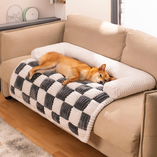 Chessboard Grid Thickened Warm Dog Bed