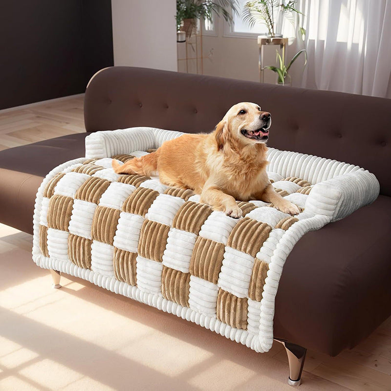 Chessboard Grid Thickened Warm Dog Bed